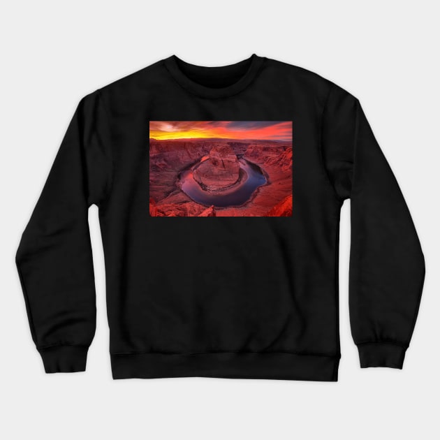 Horseshoe Bend Fiery Sunset Crewneck Sweatshirt by AdamJewell